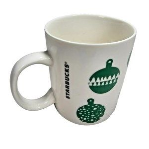 2016 Starbucks Logo Coffee Cup Mug White w/ Green Christmas Ornaments 12oz.
